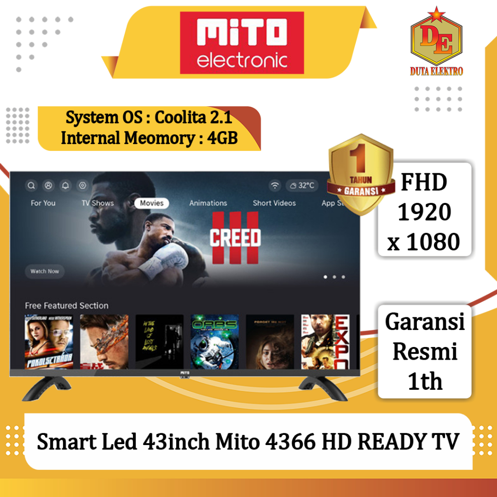 Smart Led 43inch Mito 4366 Mitochiba HD READY TV Mitochiba