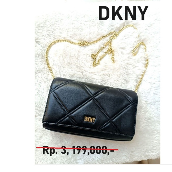 NEW Original DKNY Crossbody Bag 'Twiggy Sling Black Leather Clutch Bag
