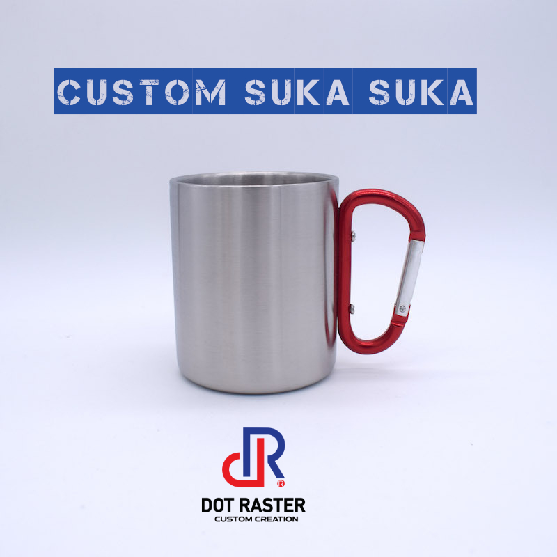 【Custom Logo】 Gelas Cangkir Mug Carabiner Double wall Stainless Steel + tutup