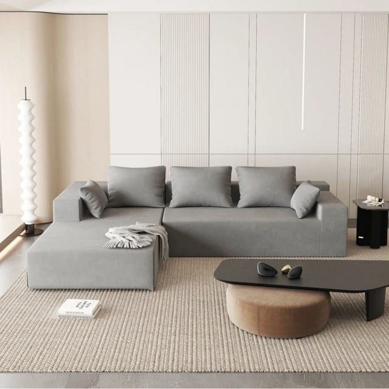 sofa empuk L ruang tamu minimalis