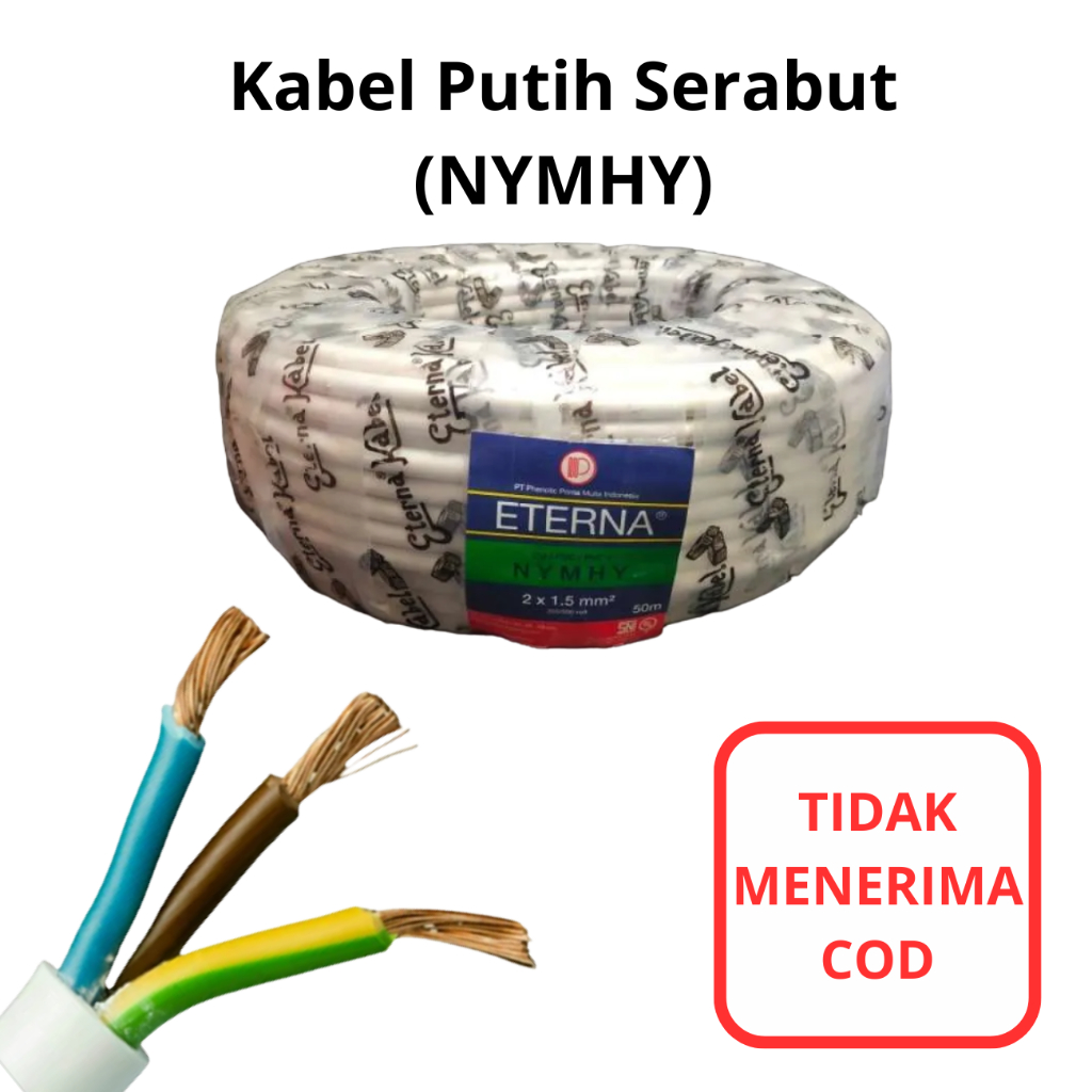 Eterna Kabel Serabut NYMHY 2x0.75 - 2x1,5 - 2x2,5 - 2x4 Eceran /Meter Kabel Listrik Kawat Tembaga