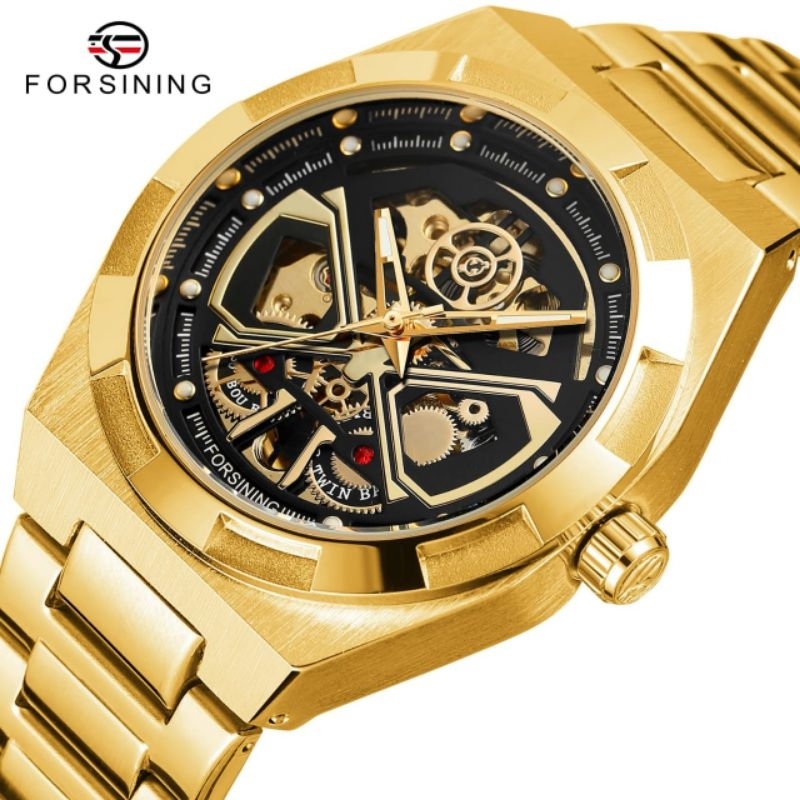 forsining 8272 Gold jam Tangan Pria Mekanik tanpa baterai mewah free box