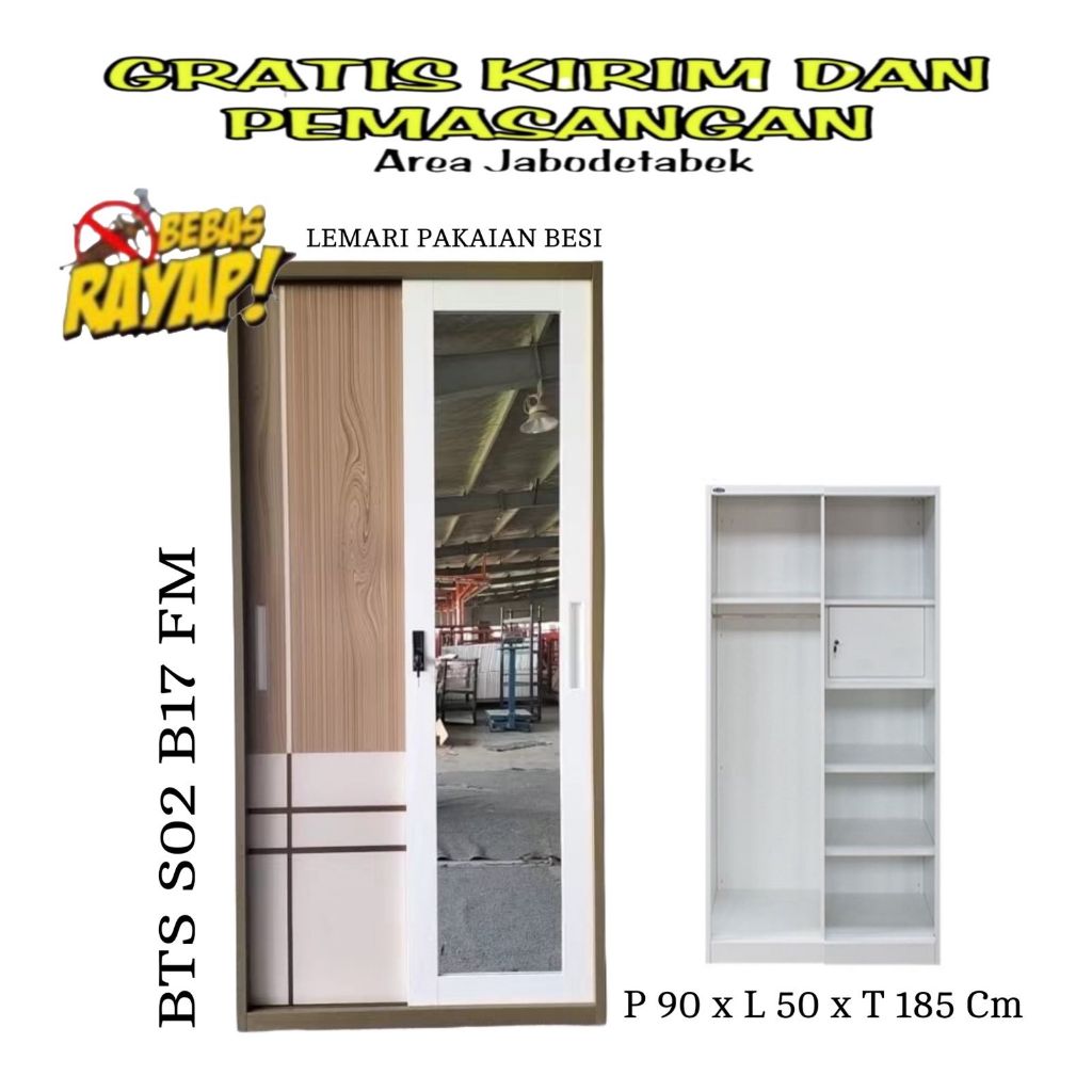 Lemari Pakaian Besi 2 Pintu Sliding Lemari Baju Besi Minimalis Steel