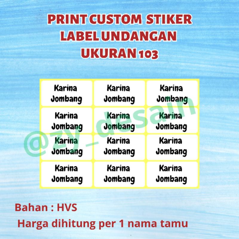 

Custom cetak label nama undangan ukuran 103
