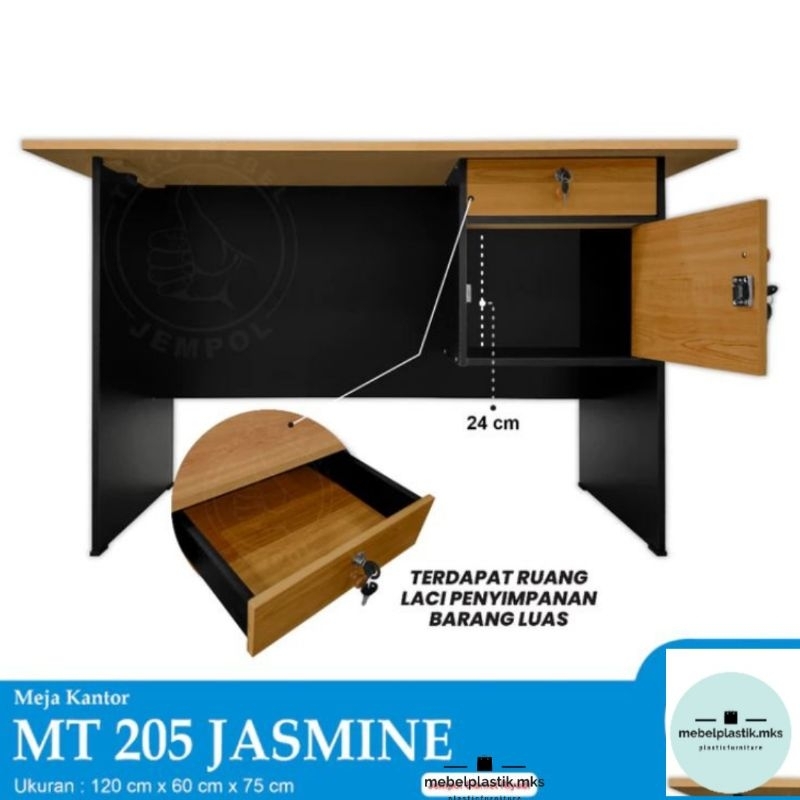 Meja Tulis/ Meja Kantor/ Meja Kerja Laci Lemari Kunci Panel Serbuk Kayu Jasmine MT 205