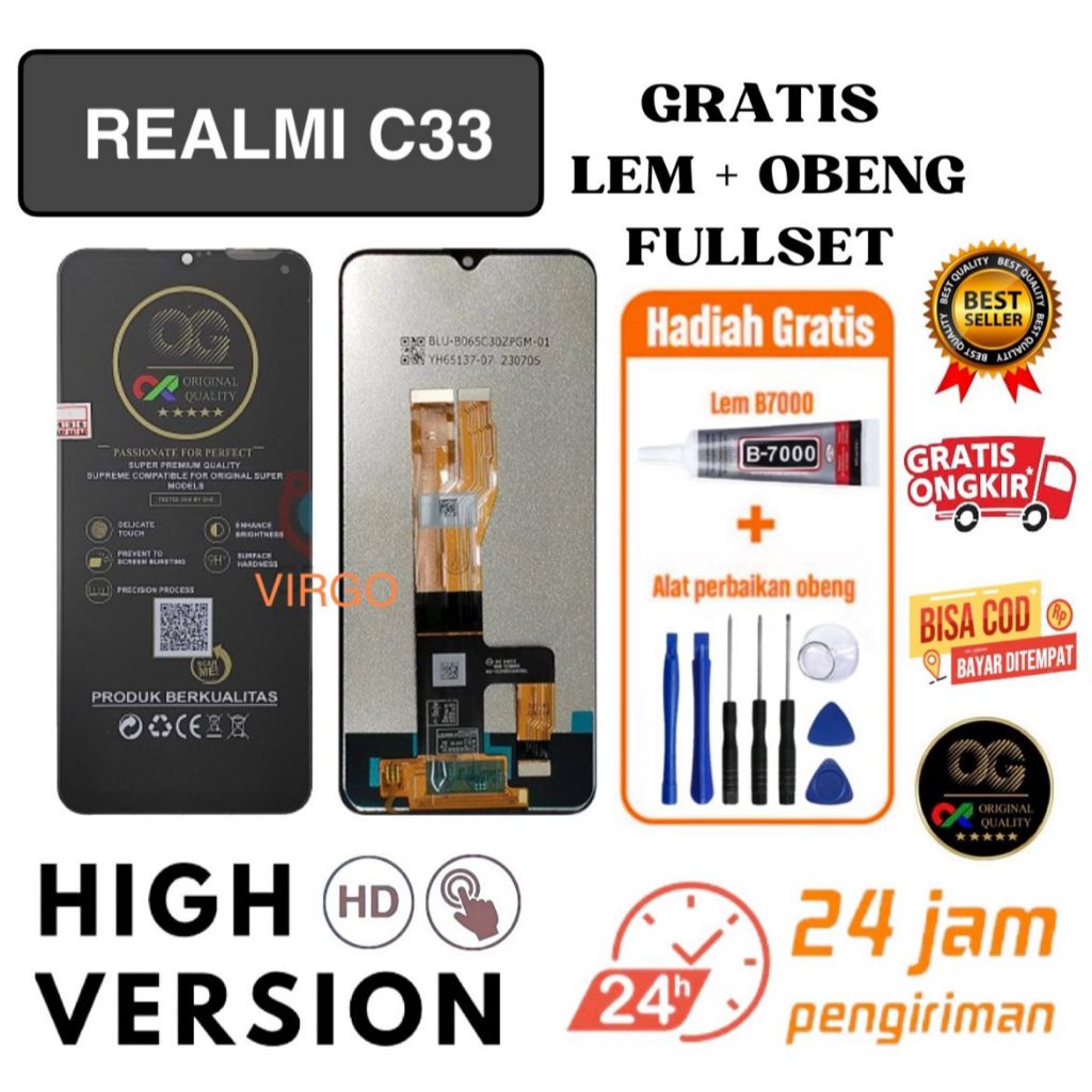 LCD REALME C33 fullset free LEM + OBENG / LCD TOUCHSCREEN REALME C33 ORIGINAL OG
