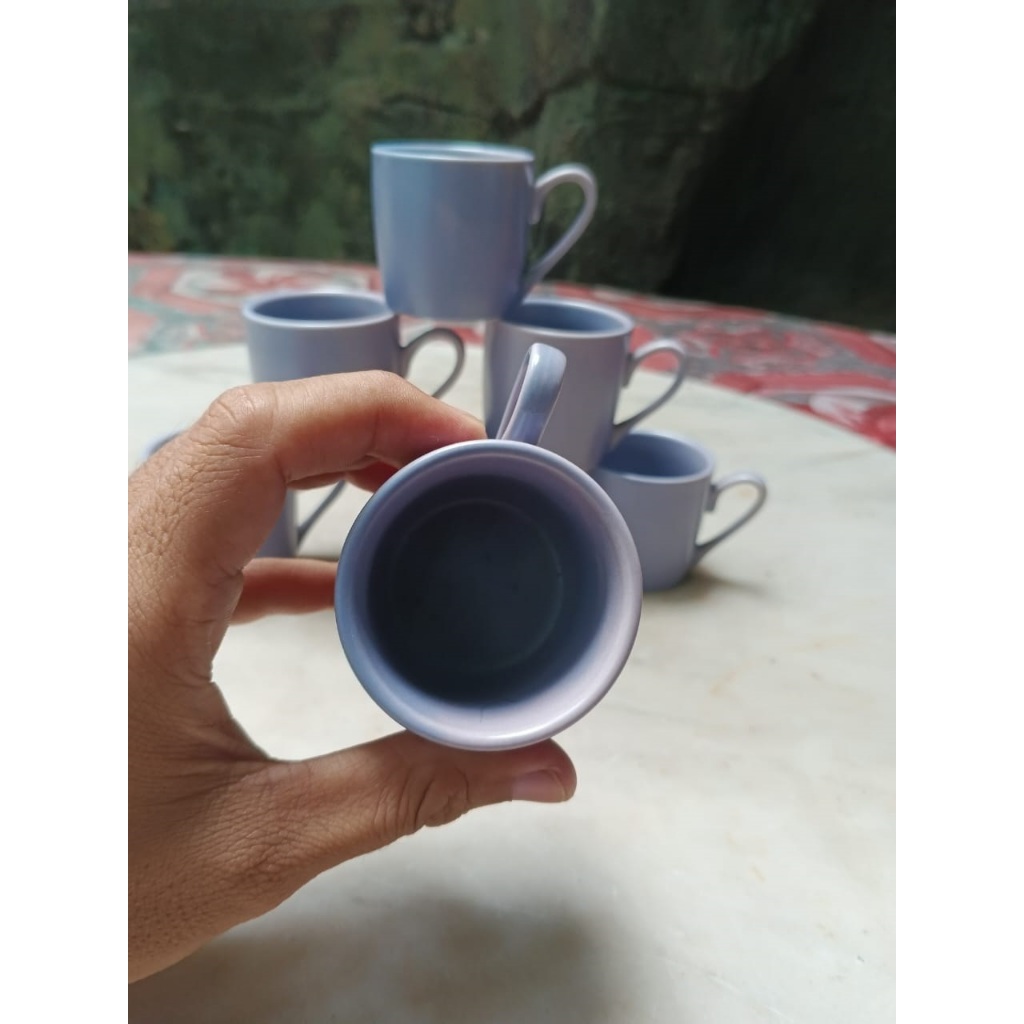 Mug Keramik Mini Warna gradiasi ungu (pudar) Retro mug untuk minum kopi