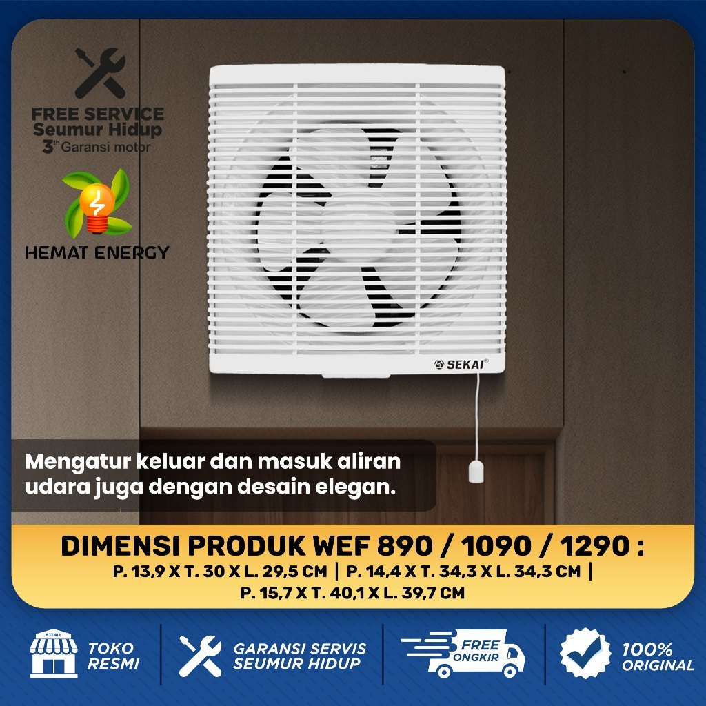 EXHAUST FAN SEKAI WEF 890 ( 8 INCH ) EXHAUST FAN DINDING KIPAS EXHAUST FAN 8 INCH SNI