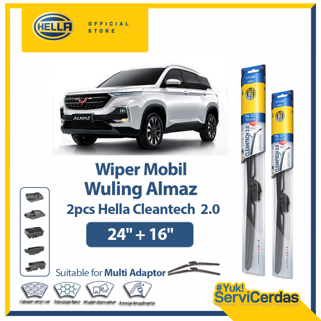Wiper Mobil Wuling Almaz 24” + 16” (2pcs) - HELLA Cleantech 2.0
