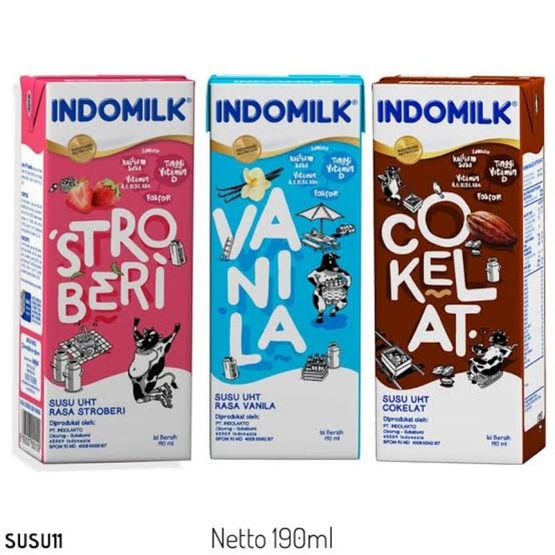 

INDOMILK SUSU UHT RASA COKELAT | STRAWBERY NETTO 190 ML