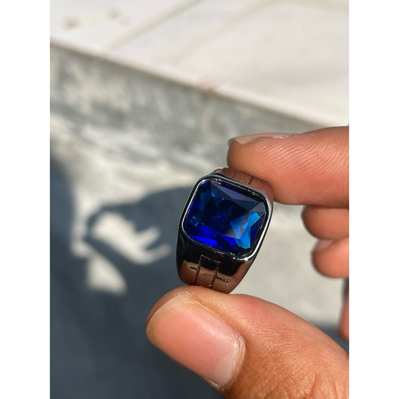 cincin pria elegan batu blue safir royal blue