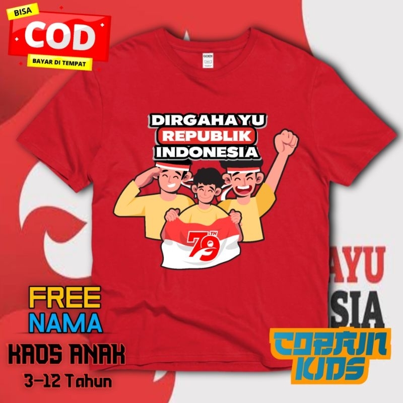 Kaos Anak Indonesia Merdeka 17 Agustus 79 Tahun Baju Anak HUT RI 17 Agustusan