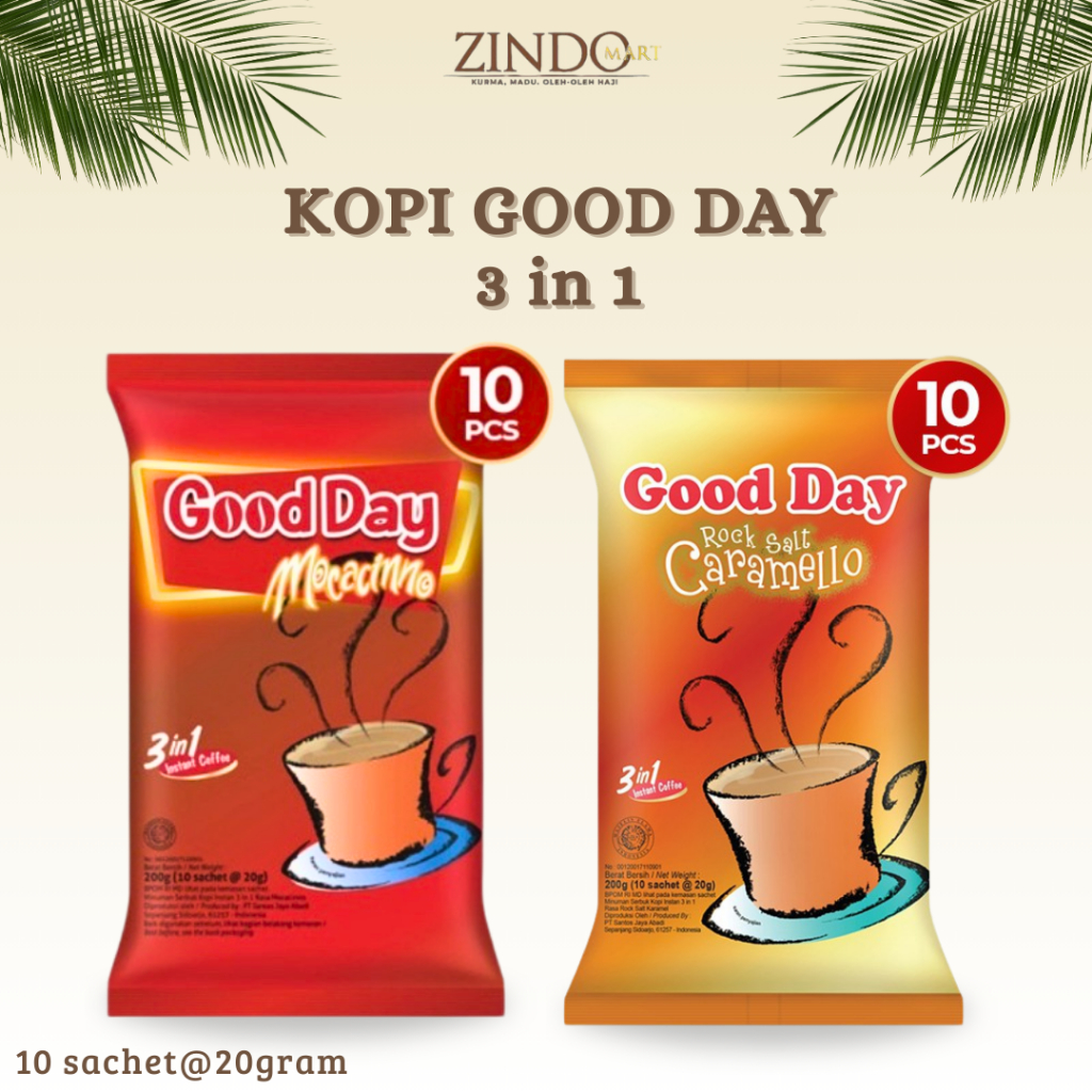 

KOPI GOOD DAY PACK ISI 10 SACHET @20GR (200GR) VARIAN MOCACINNO & ROCK SALT CARAMELLO 3 IN 1 INSTAN