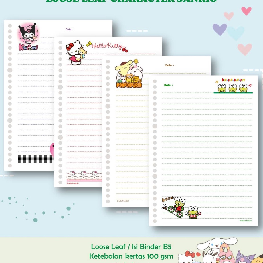 

HJ6 KERTAS LOOSE LEAF ISI BINDER REFILL NOTEBOOK B5 KARAKTER SANRIO 1 GSM