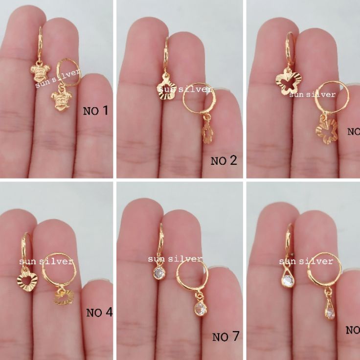 FG2 anting bulat anak gantung mainan perak925 asli lapis kuning