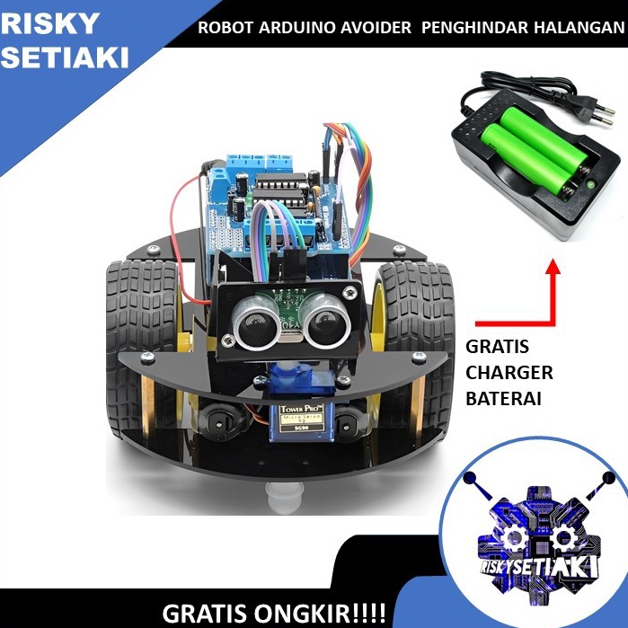 KODE T77U ROBOT ARDUINO AVOIDER ROBOT PENGHINDAR HALANGAN WITH ULTRASONIC LENGKAP DENGAN CHARGER