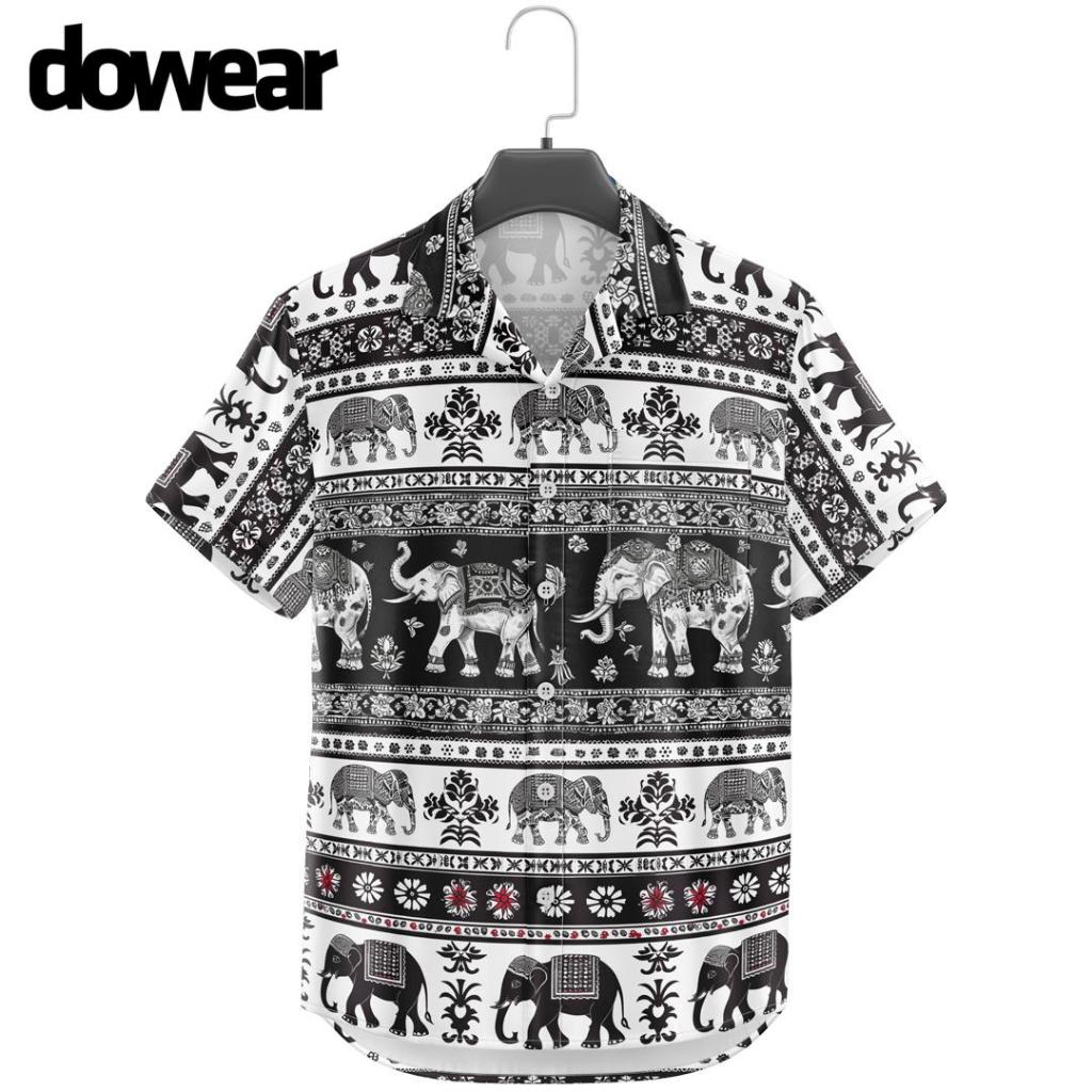 Dowear Kids Baju Kemeja Anak Pria Wanita 3 4 Tahun Motif Full Printing GAJAH THAILAND 905
