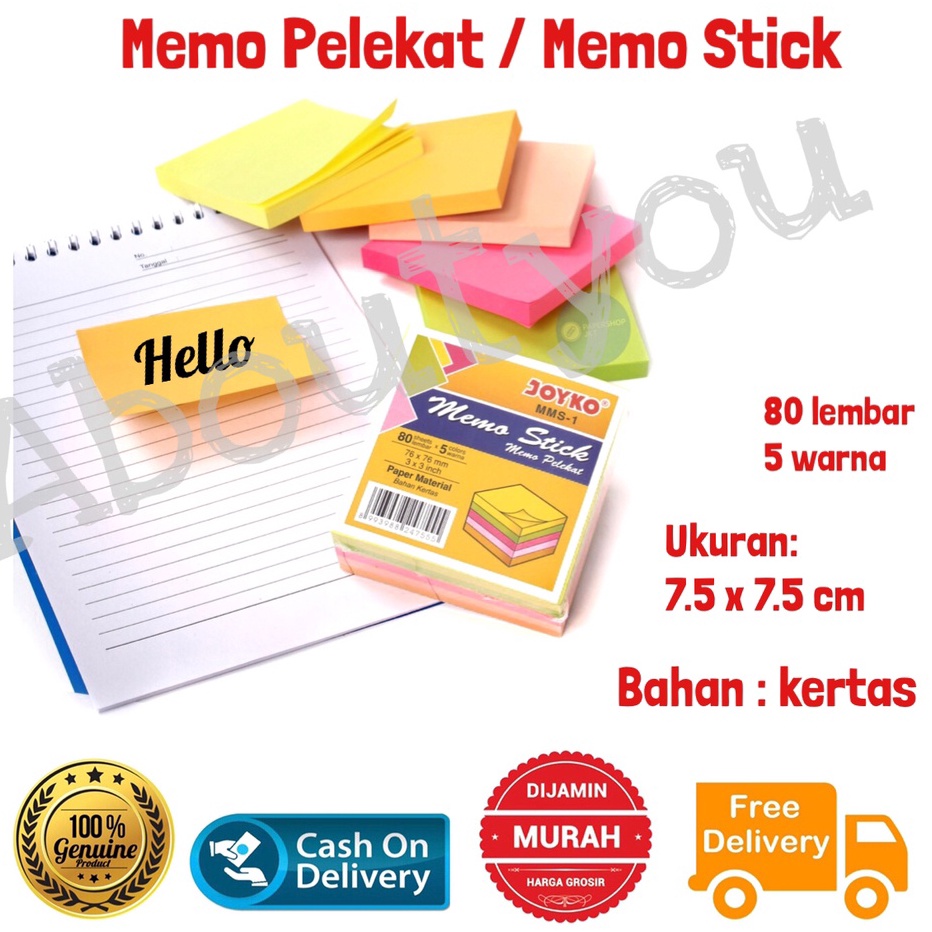 

Unggul Kertas Memo STICK Notes Joyko MMS1 Sticky Note Kertas Warna Pesan