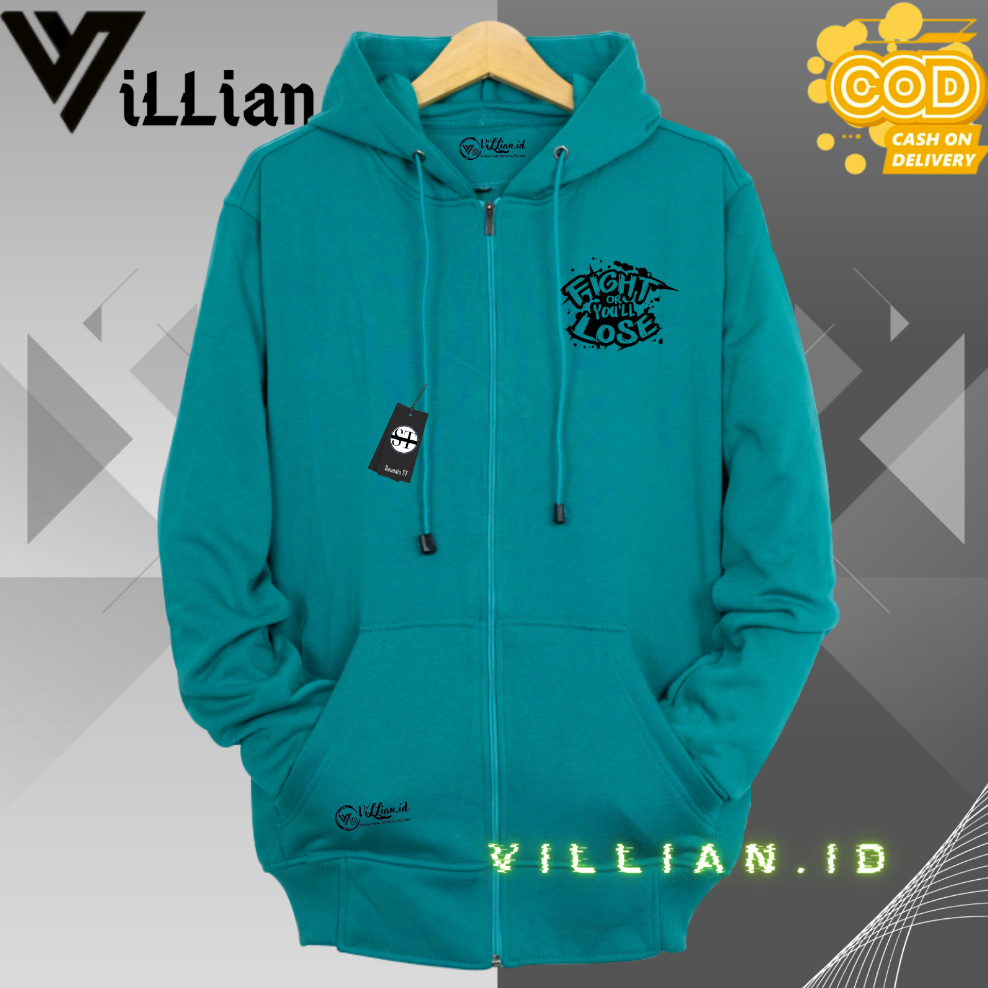 Jaket Pria Hoodie Zipper / Seleting Warna Hijau Tosca Premium Size M -XXL