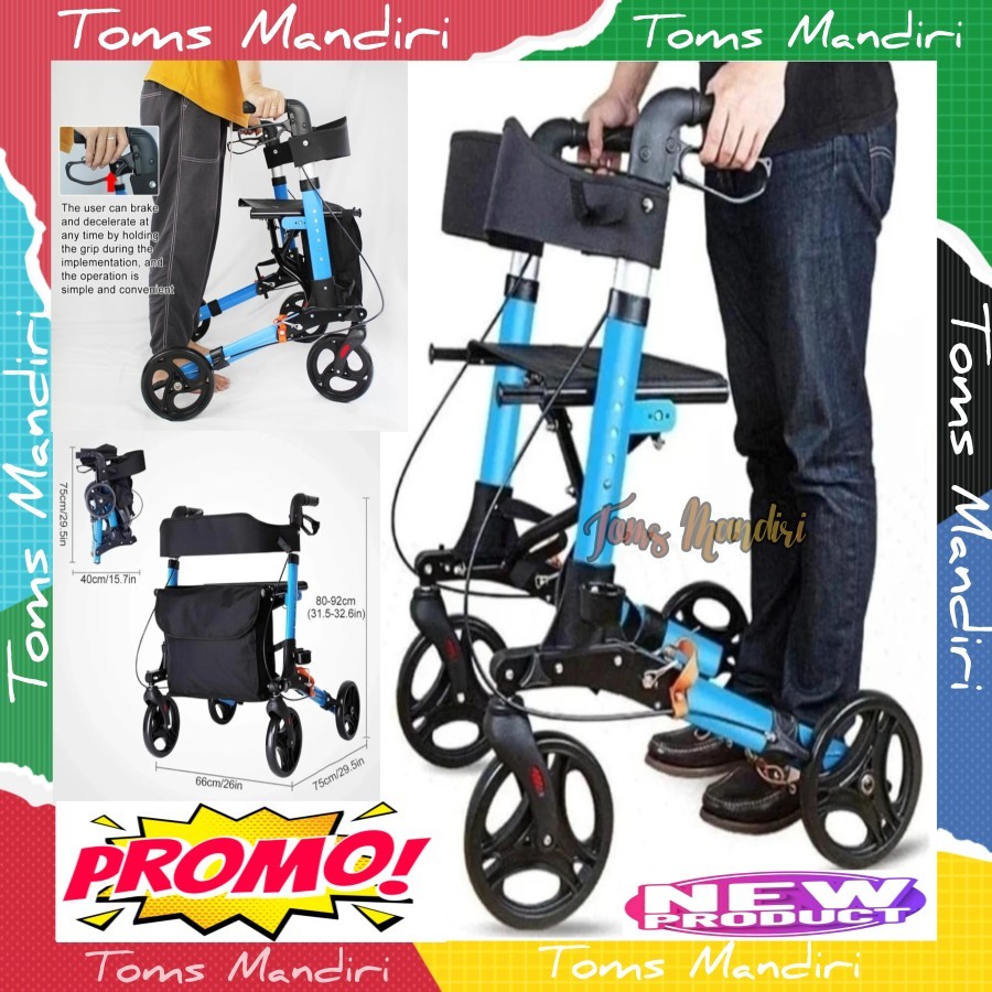Alat Bantu Jalan Rollator Walker / Kursi Roda Lipat Lansia Premium