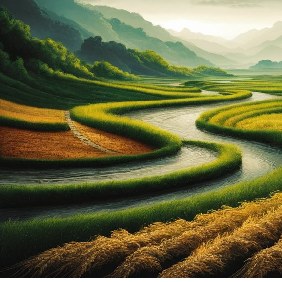 Lukisan Panen Padi Feng Shui untuk Kemakmuran