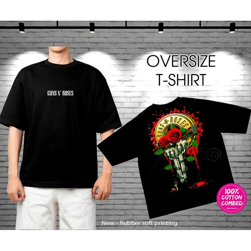 t-shirt terbaru kaos oversize guns n roses gnr mawar combed premium sablon mesin original