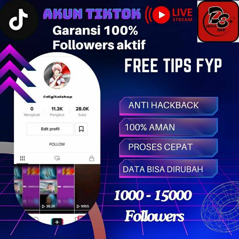 JUAL AKUN T1KT0K FYP 1000 - 15000 FOLLOWER BISA LIVE DAN BERGARANSI 100%