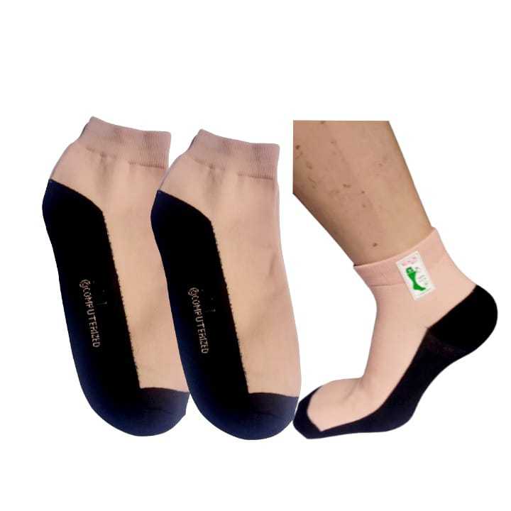 Kaos Kaki Wanita Pendek Warna Kulit Semata Kaki/Kaos Kaki Cream Telapak Hitam mata Kaki Bahan Nilon