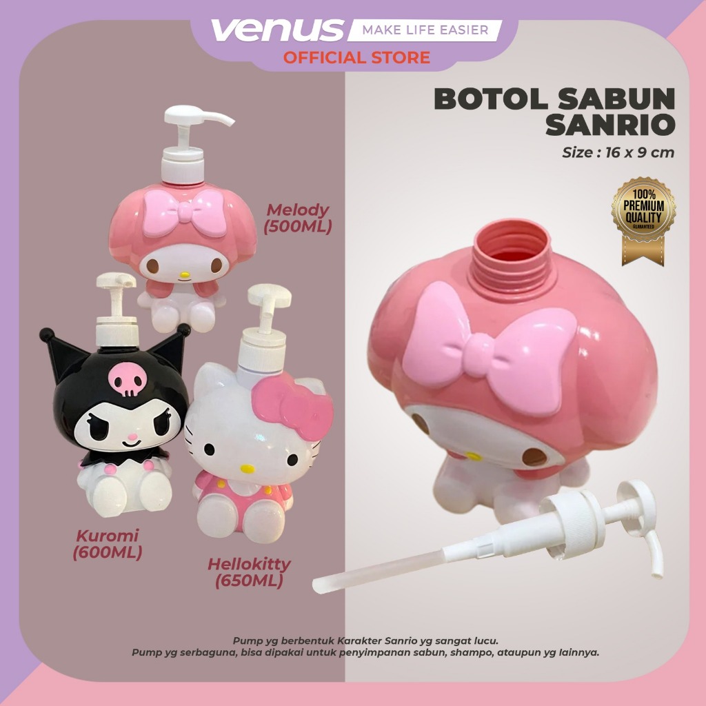 Botol Pump Tempat Sabun Wadah Sabun Cair Sanrio Cinnamoroll Kuromi Hello Kitty My Melody Dispenser S