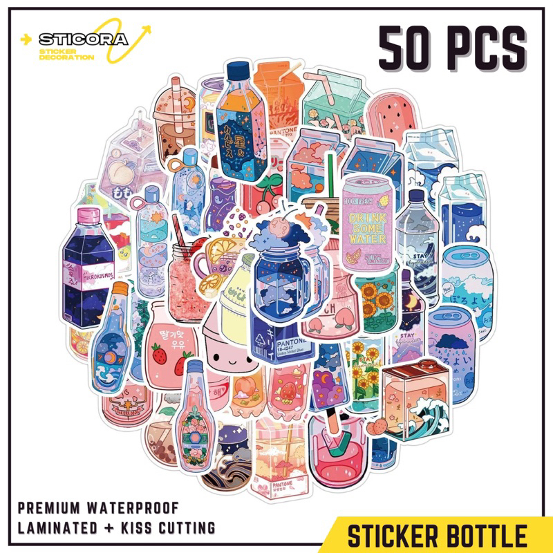 

[50 Pcs] Stiker Pack Botol Minuman Aesthetic Vinyl Waterproof Laminated Dekorasi Laptop Handphone Thumblr
