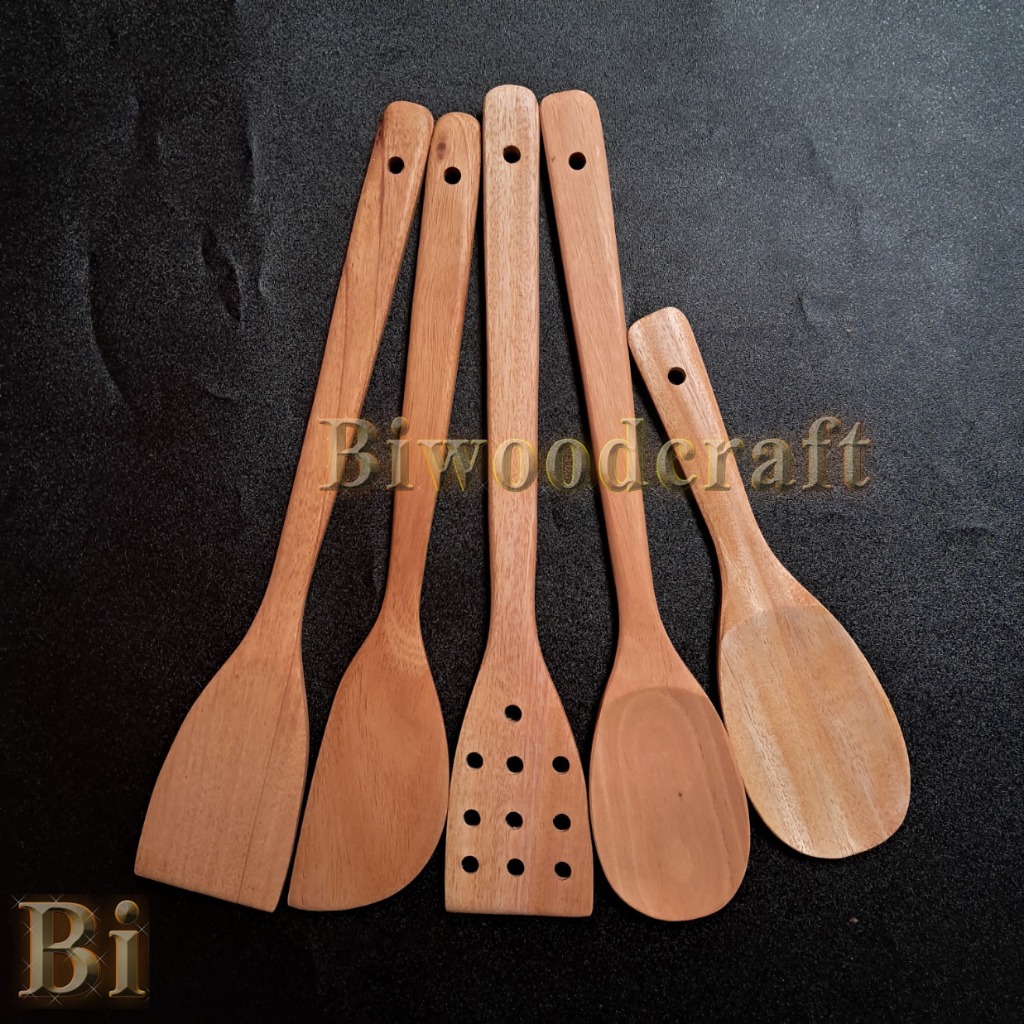 Sutil Set Isi 5 Kayu Mahoni - Spatula Set Isi 5 Kayu Sonokeling - Spatula Kayu -Biwoodcraft