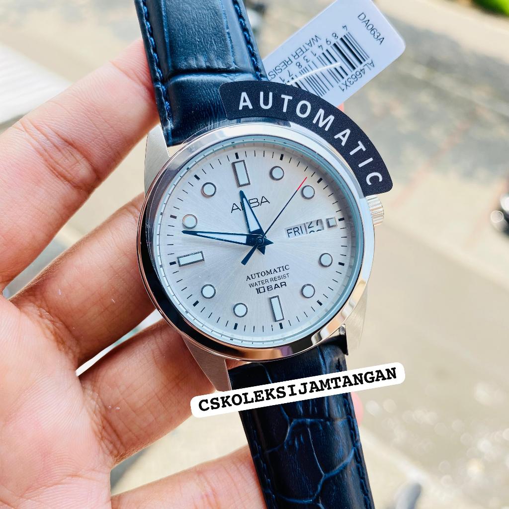 JAM TANGAN PRIA ALBA AL4663X1 AL4663 AUTOMATIC SILVER BLACK LEATHER ORIGINAL
