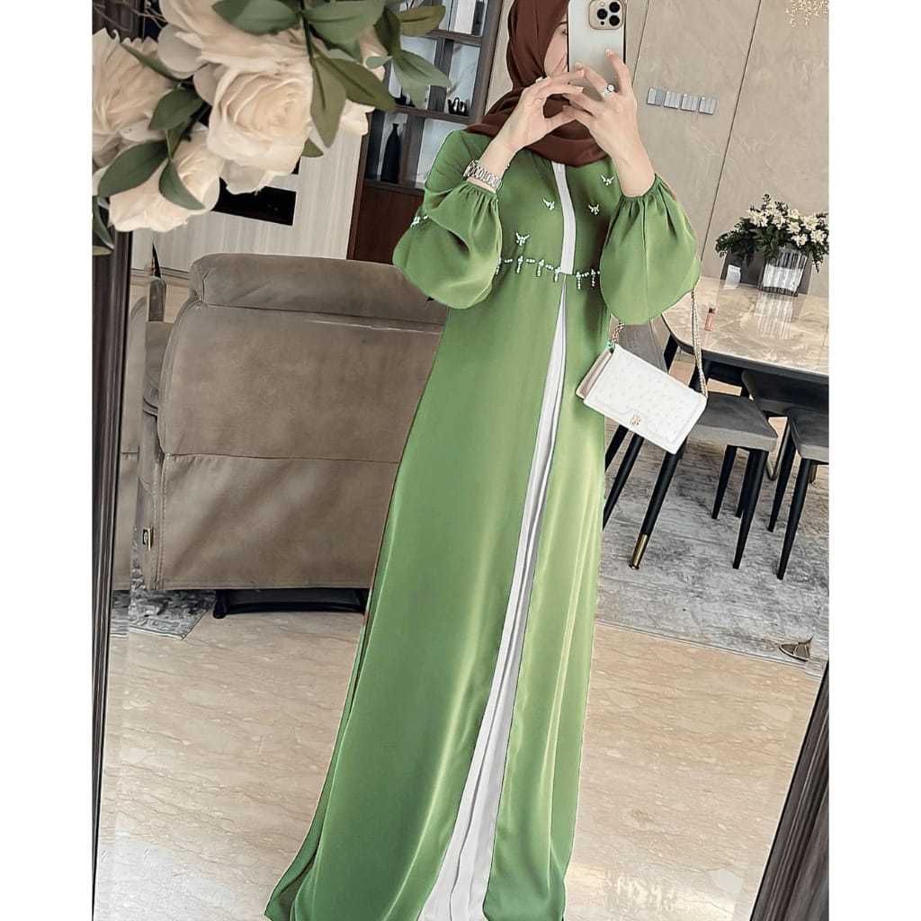 Gamis Remaja Terbaru Aurel Dress Bahan Ceruty Baby Doll Premium Full Hyget Mix Payet Gamis Kondangan