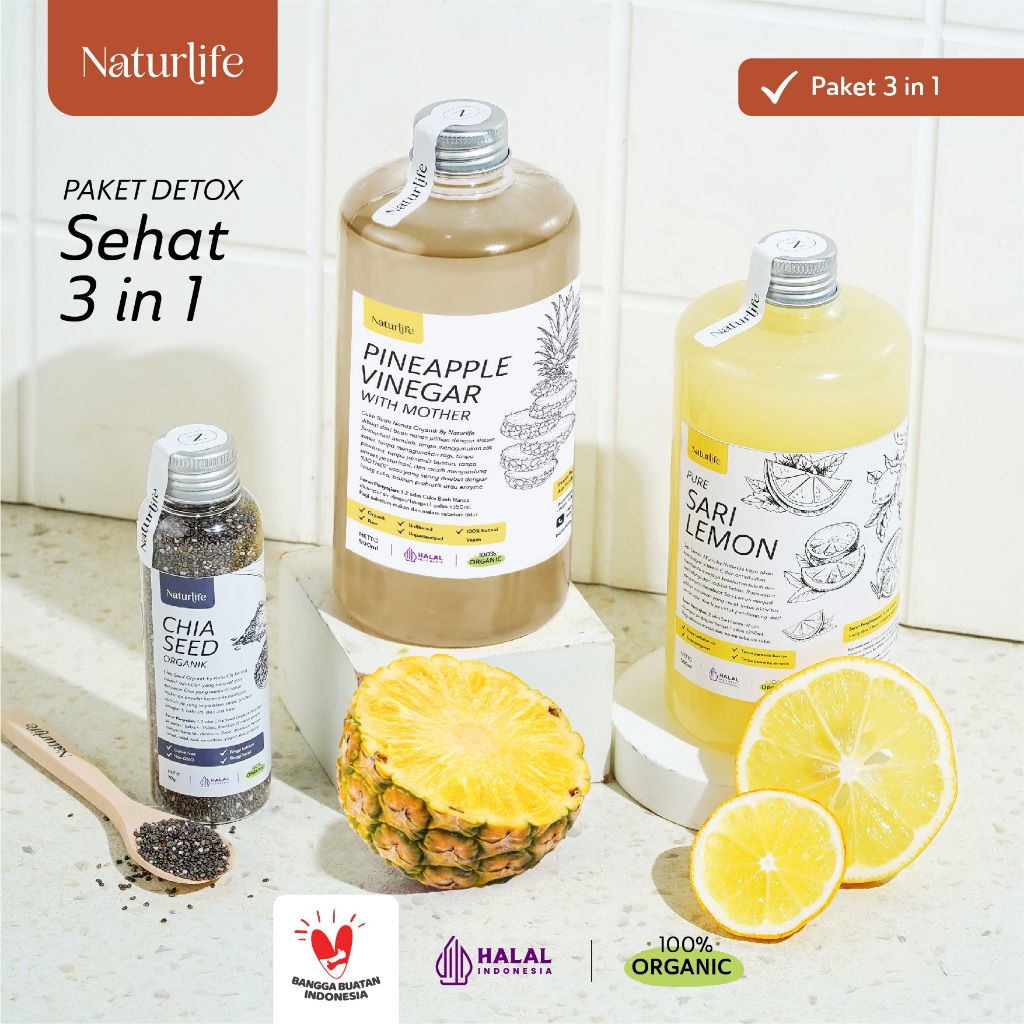 CUKA NANAS SARI LEMON 500ML CHIA SEED PAKET 3 IN 1 NATURLIFE / SARI LEMON CALIFORNIA / SARI LEMON PU