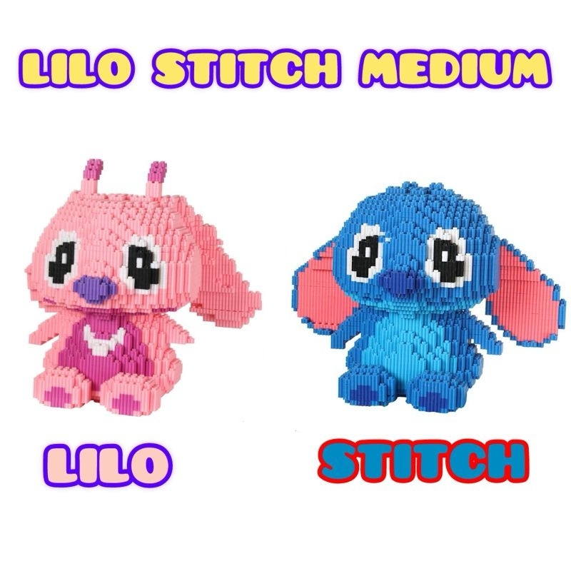 Jike Nano Blocks Medium Lilo & Stitch Series 3D Model, Mainan Blok Susun, Blok Konstruksi Diy