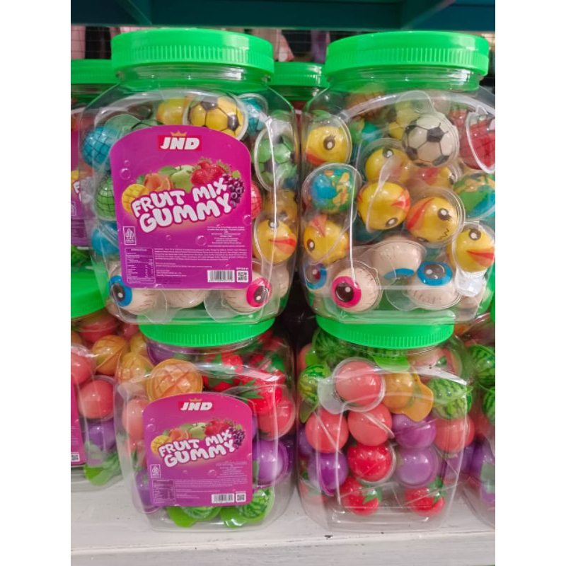 

Fruit mix gummy JNDPermen lunak Berat 500gr isi 50 pcs Kemasan toples