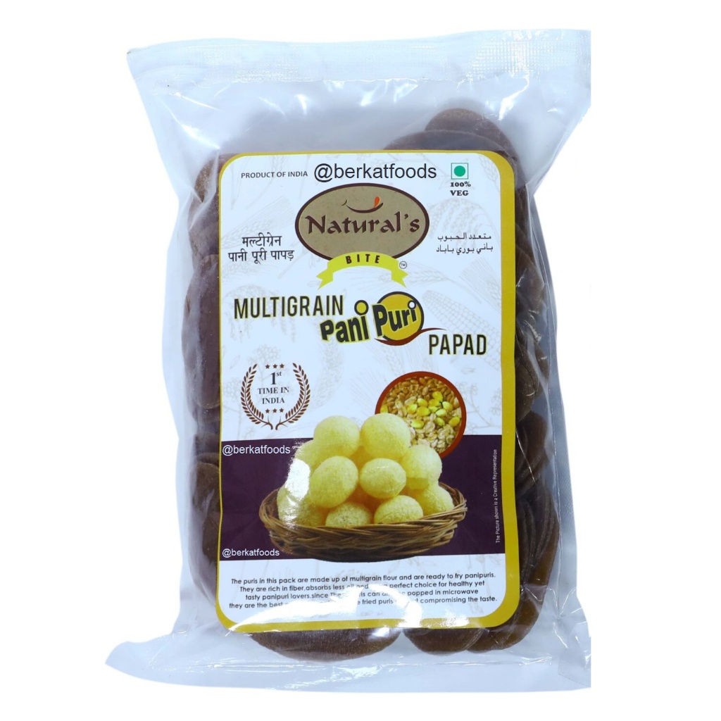 

Multigrain Dry Pani Puri Papad Natural's Bite / Kerupuk Pani Puri Mentah India Vegetarian Multi Grain Naturals 200gr 1kg