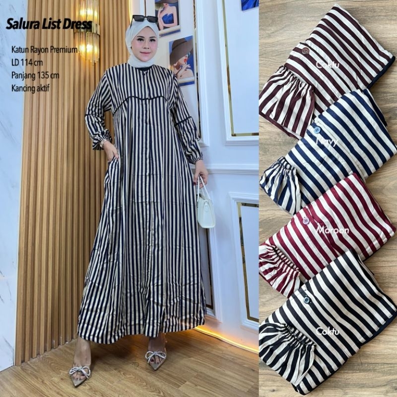 SALURA LIST DRESS / Dress Salur / Dress Wanita Salur / Dress Panjang
