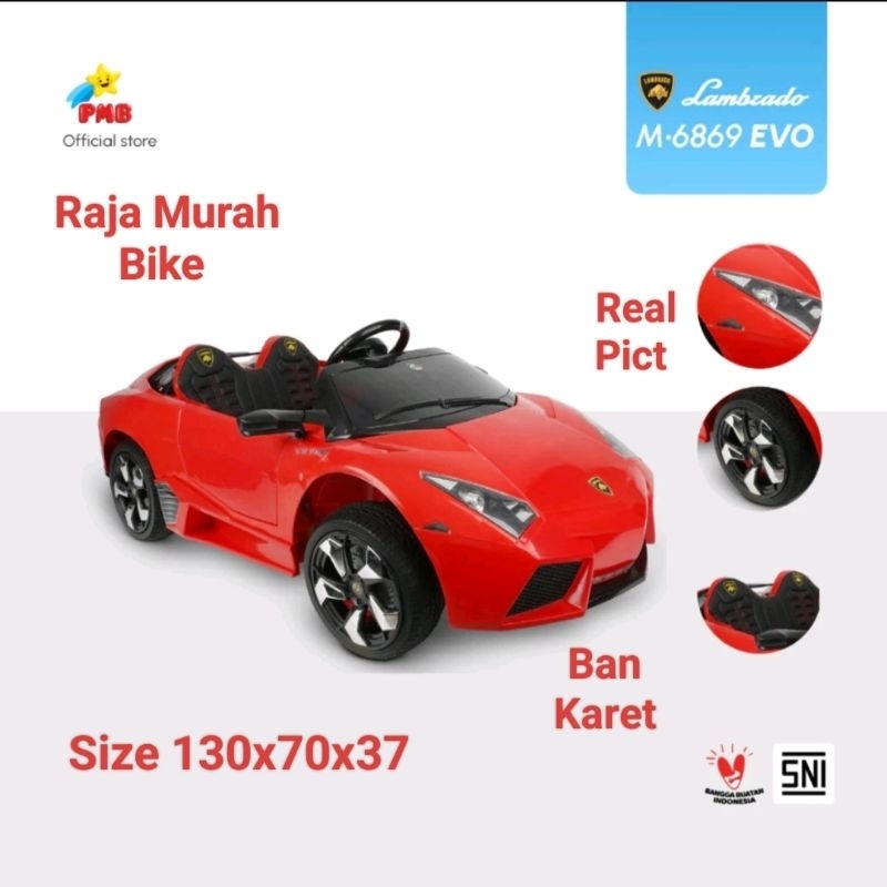 Mobil Aki Lamborghini PMB M-6869 Ban Karet Mobilan Aki Anak Lamborghini Ban Karet