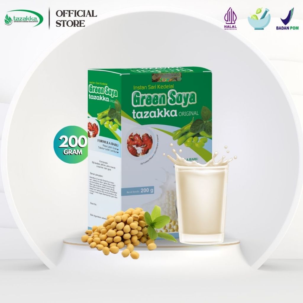 

Susu Kedelai Bubuk Murni Original Green Soya Herbal Tazakka Minuman Protein Untuk Membentuk Otot