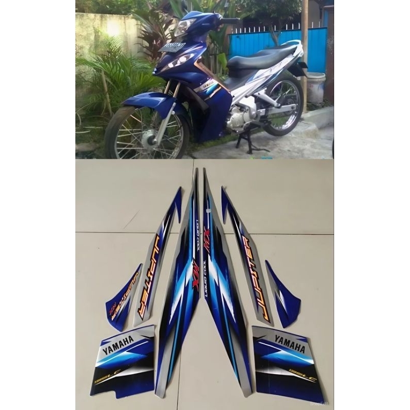 STRIPING STIKER YAMAHA MX 135 TAHUN 2006 SILVER BIRU BODI STANDART TERBAIK