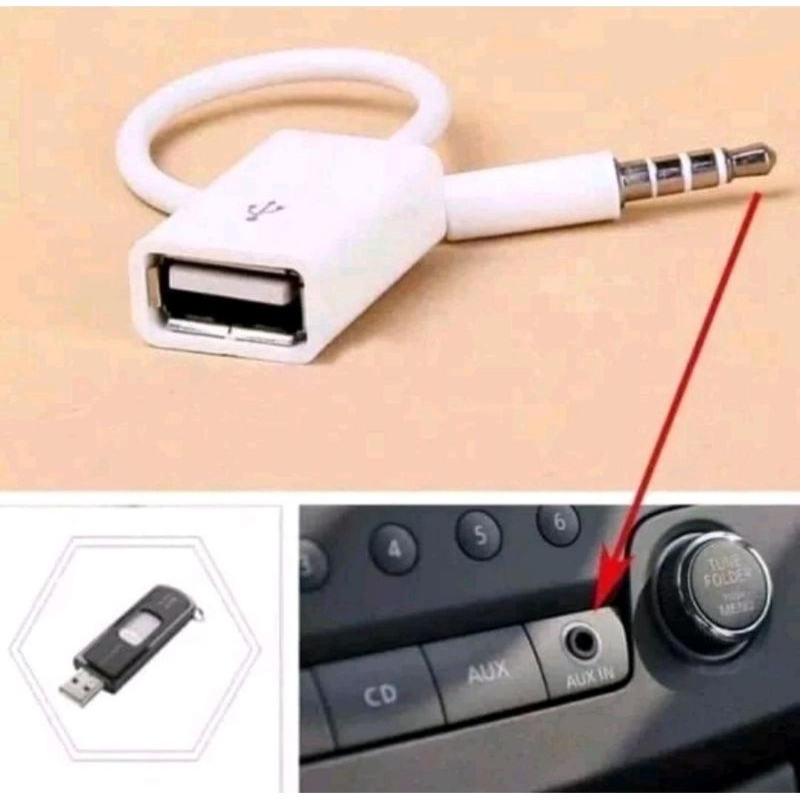 kabel AUX 3.5mm to USB female audio ke USB cewe for car MP3