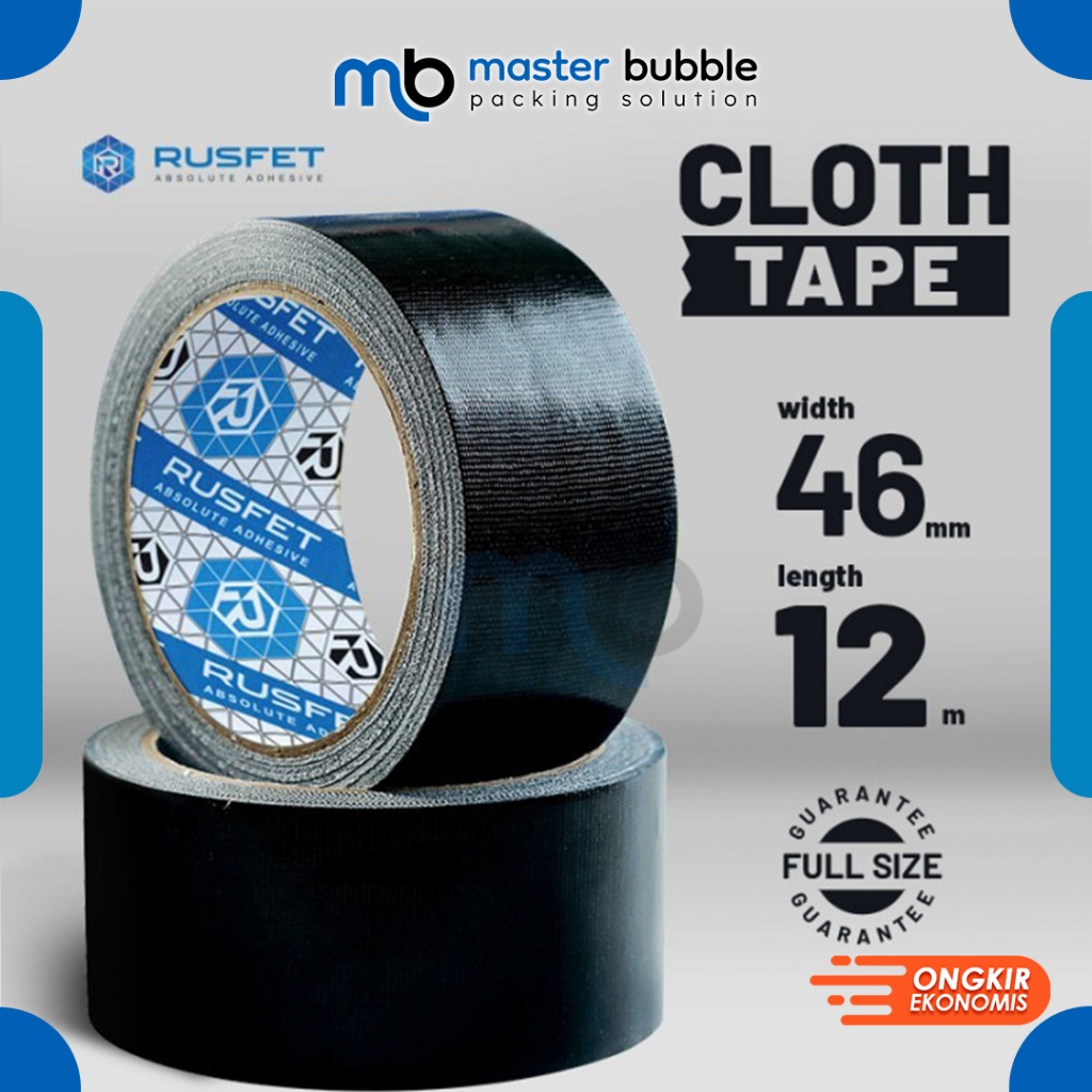 Lakban Kain Cloth Tape isolasi kain  - Hitam Solatip rusfet premium satuan