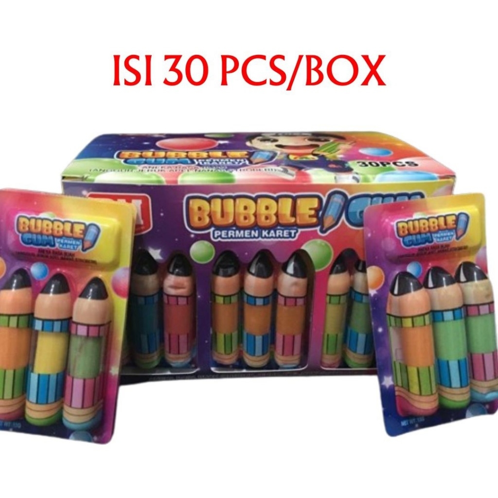 

PROMO / STOK TERBATAS /Permen Cemilan Snack Bubble Gum Karet Pensil Krayon Crayon Mainan Anak Murah (isi 30 pcs)