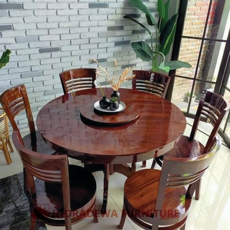 Meja Makan Putar Bulat Meja Makan Putar Meja Makan Putar Kayu Jati Meja Makan Bulat 6 Kursi