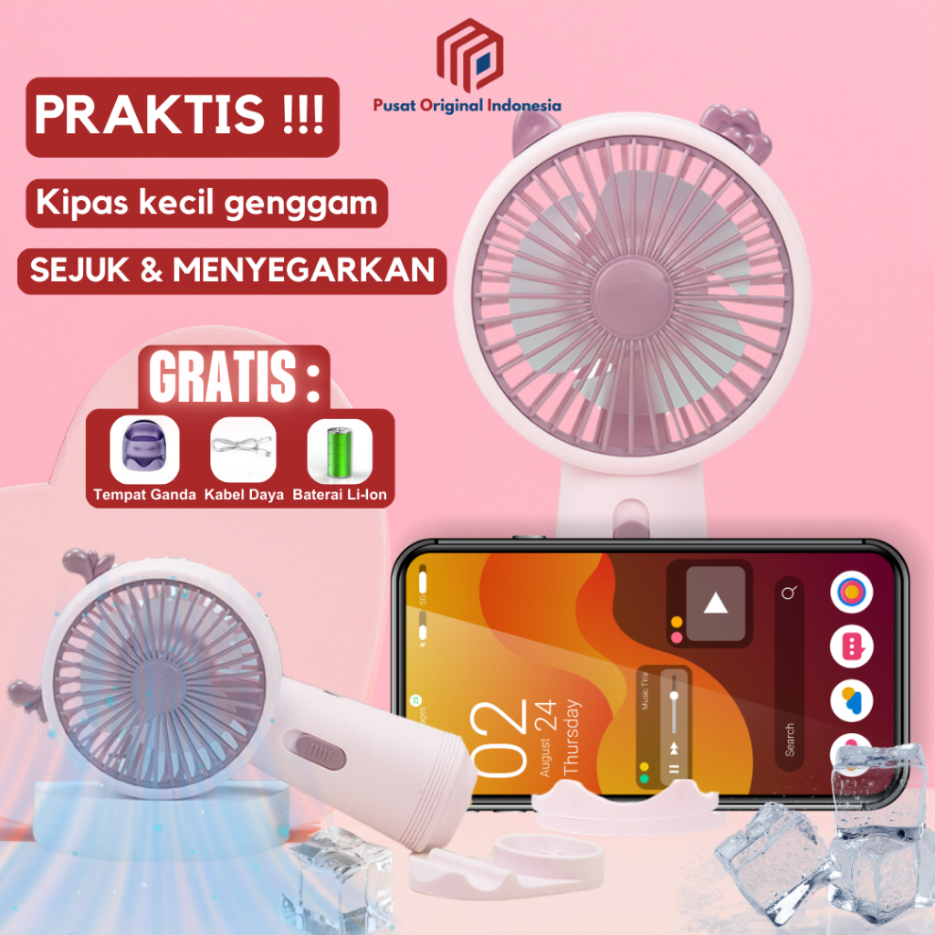 POI Kipas Angin Mini Portable Genggam Cute Mini Fan Kipas Leher Kecil Display USB Charger