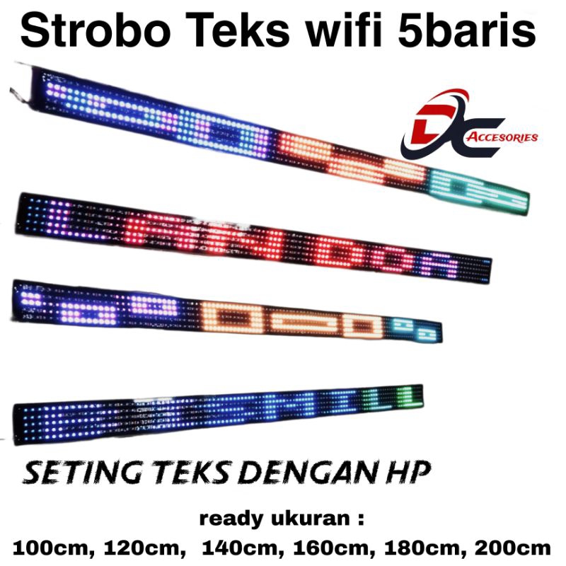 Strobo Teks 5baris wifi RGB full animasi 12v / 24v mobil truk bus ukuran 100cm 120cm 140cm 160cm 180