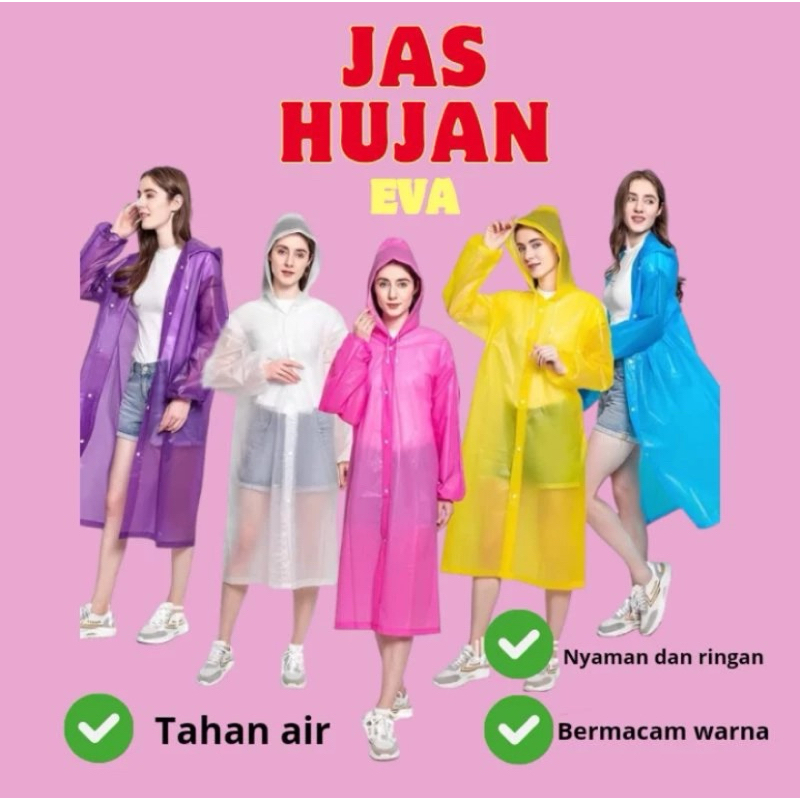 Jas Hujan EVA Panjang Raincoat stylish Korea / Jas Hujan Transparan Polos