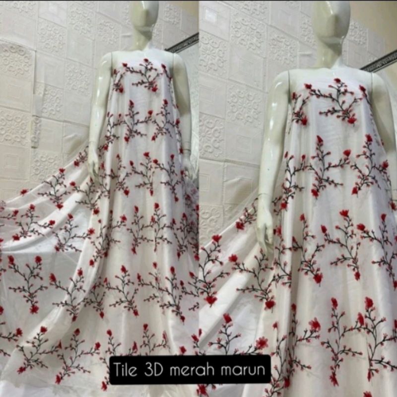 kain tile 3D bunga timbul motif sakura 3D // tile timbul sakura 3d kebaya wedding dress