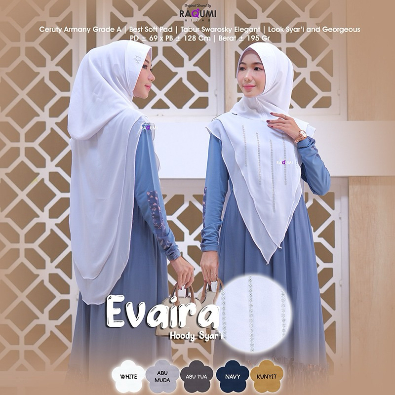 Evaira Hoody Jilbab Syari original Raqumi hijab Wanita Ceruty Armany grade A